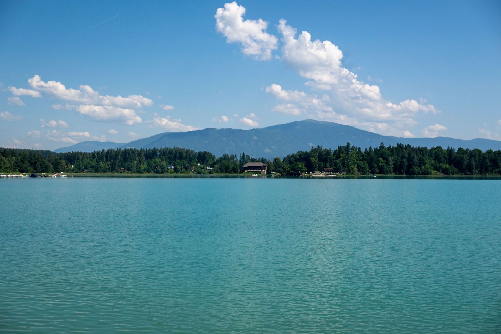 Peaceful view across Lake Faak from the southern shore